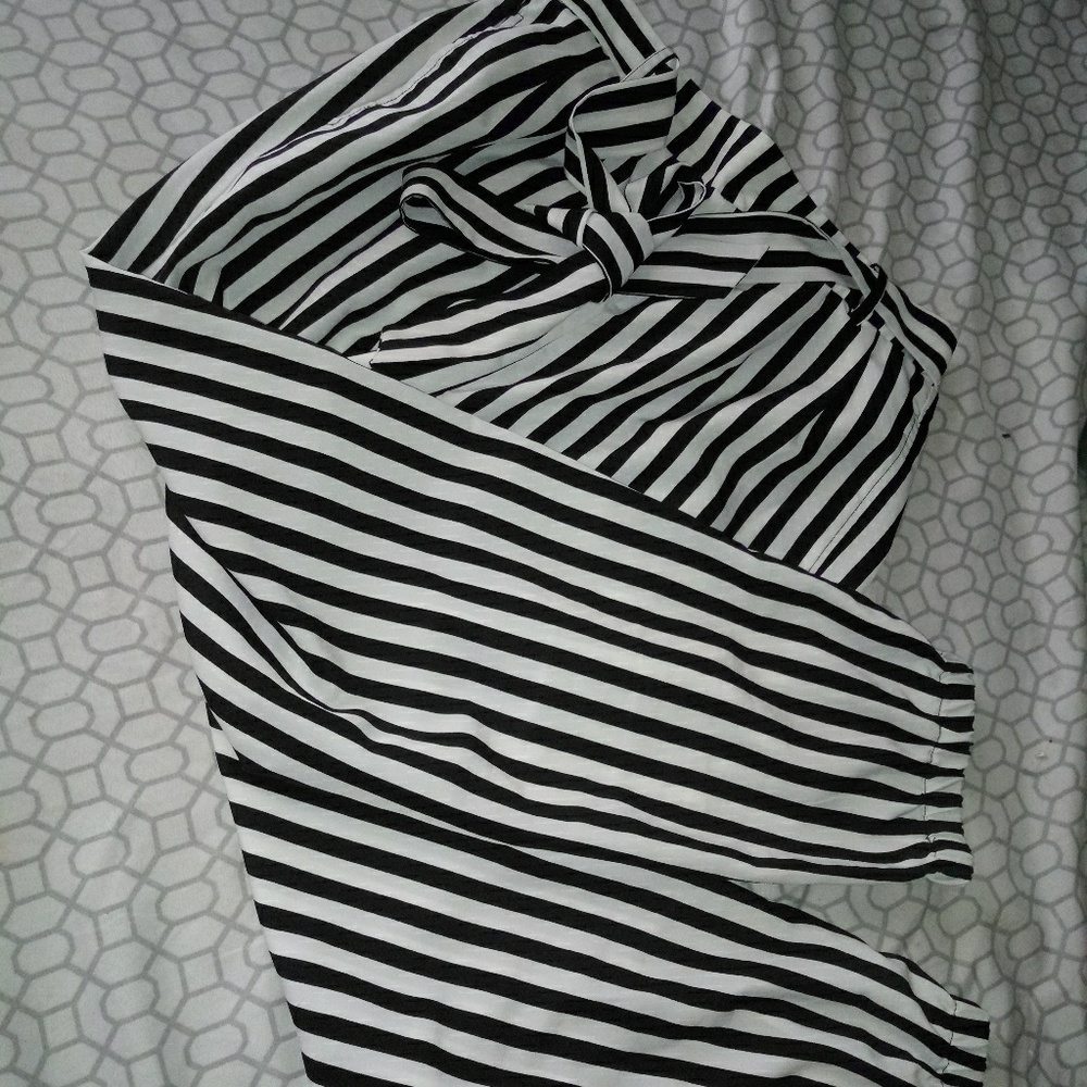 Black and white striped jogger pants